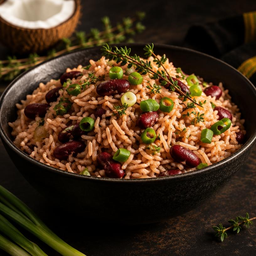 Jamaican rice and peas with kidney beans and coconut milk